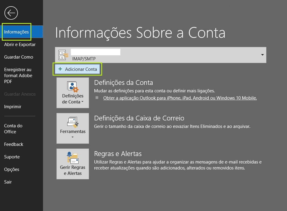 configurar conta de email com o outlook