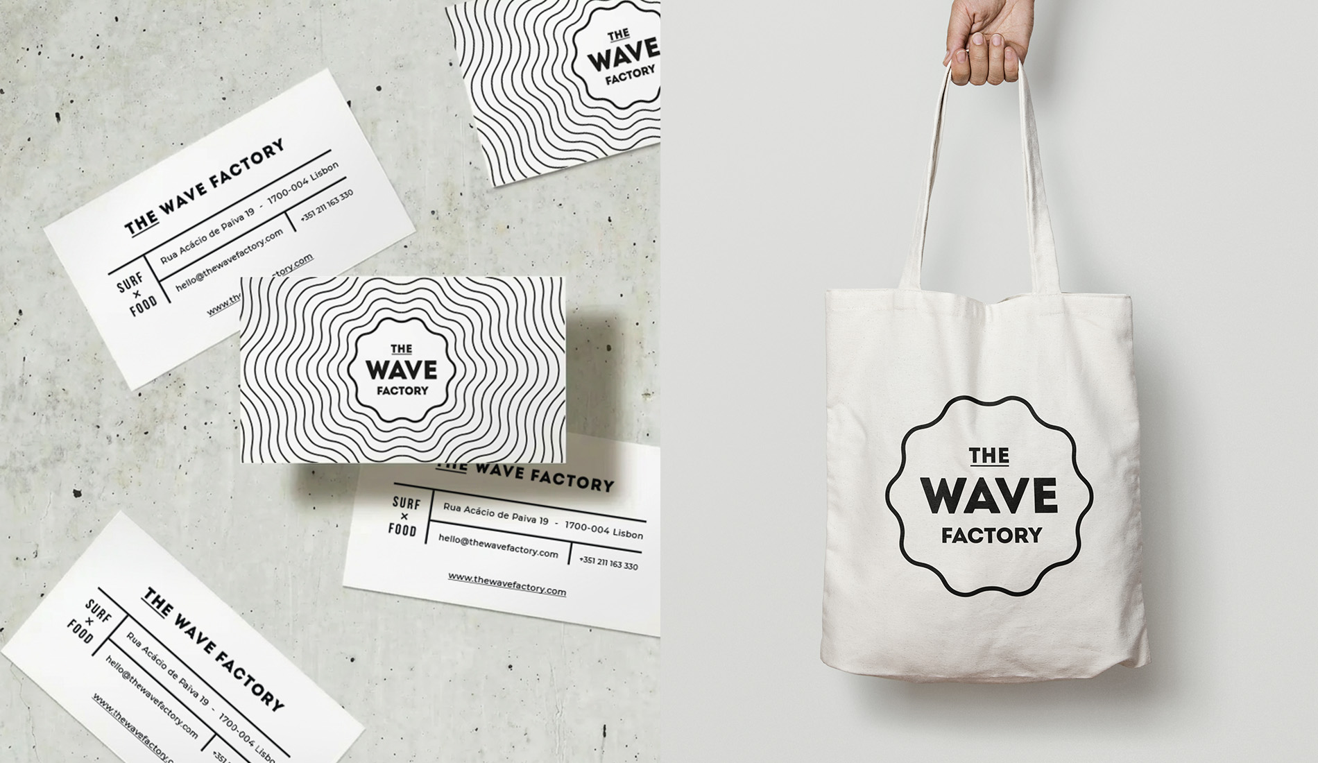 design de cartes de visites et de goodies pour un lieu dédié au surf.