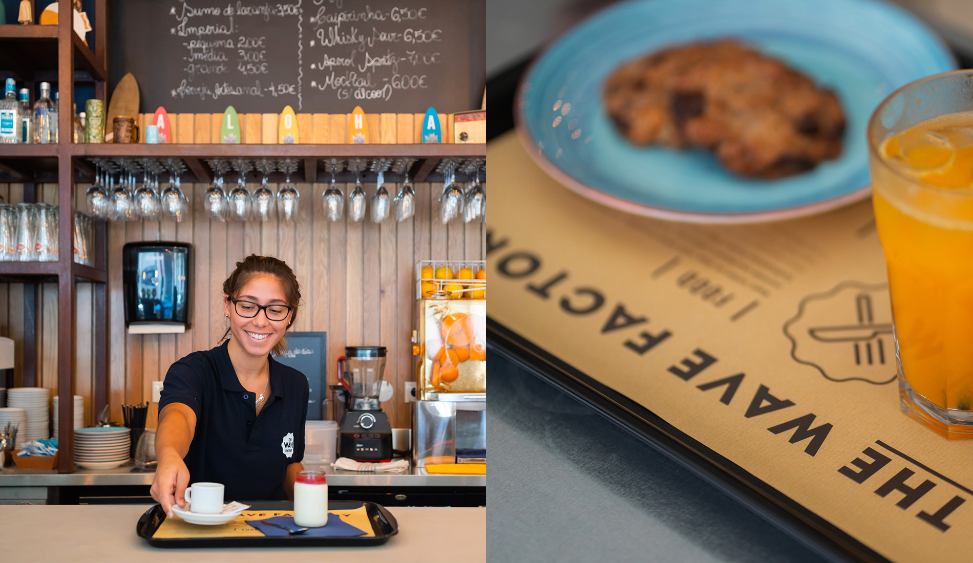 Design du menu pour l’espace restauration d’un lieu dédié au surf.