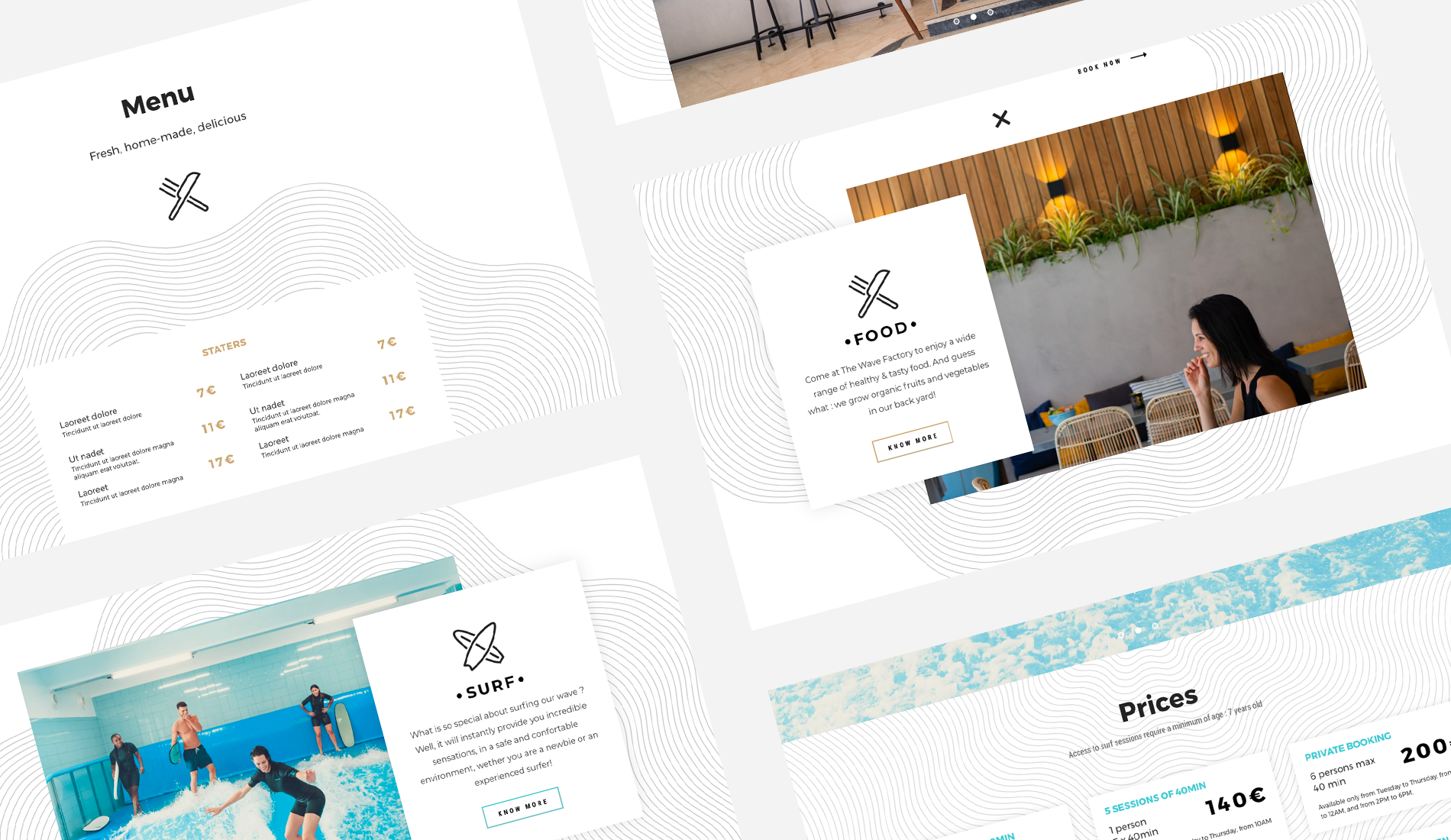 Création du prototype du web design pour un site web d'activité de surf
