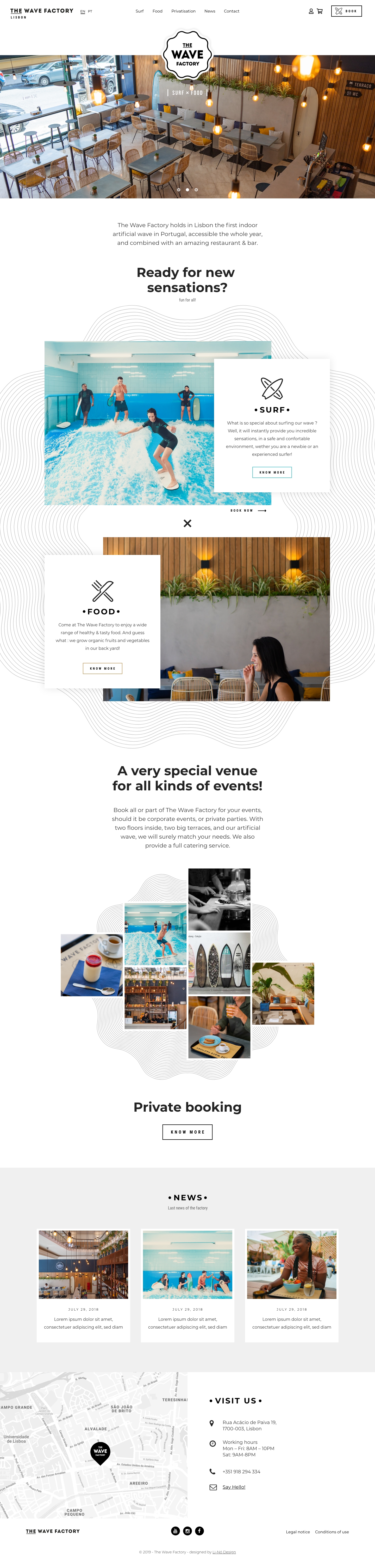 Création du prototype du web design pour un site web d'activité de surf